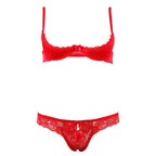 Cottelli Collection Red Lace Open Bra Set|Back View|"red lace open bra set - back view"