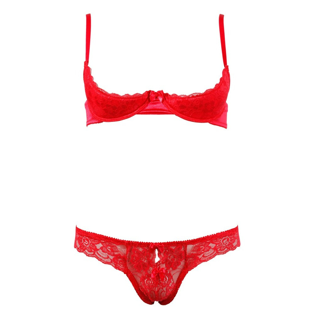 Cottelli Collection Red Lace Open Bra Set|Back View|"red lace open bra set - back view"