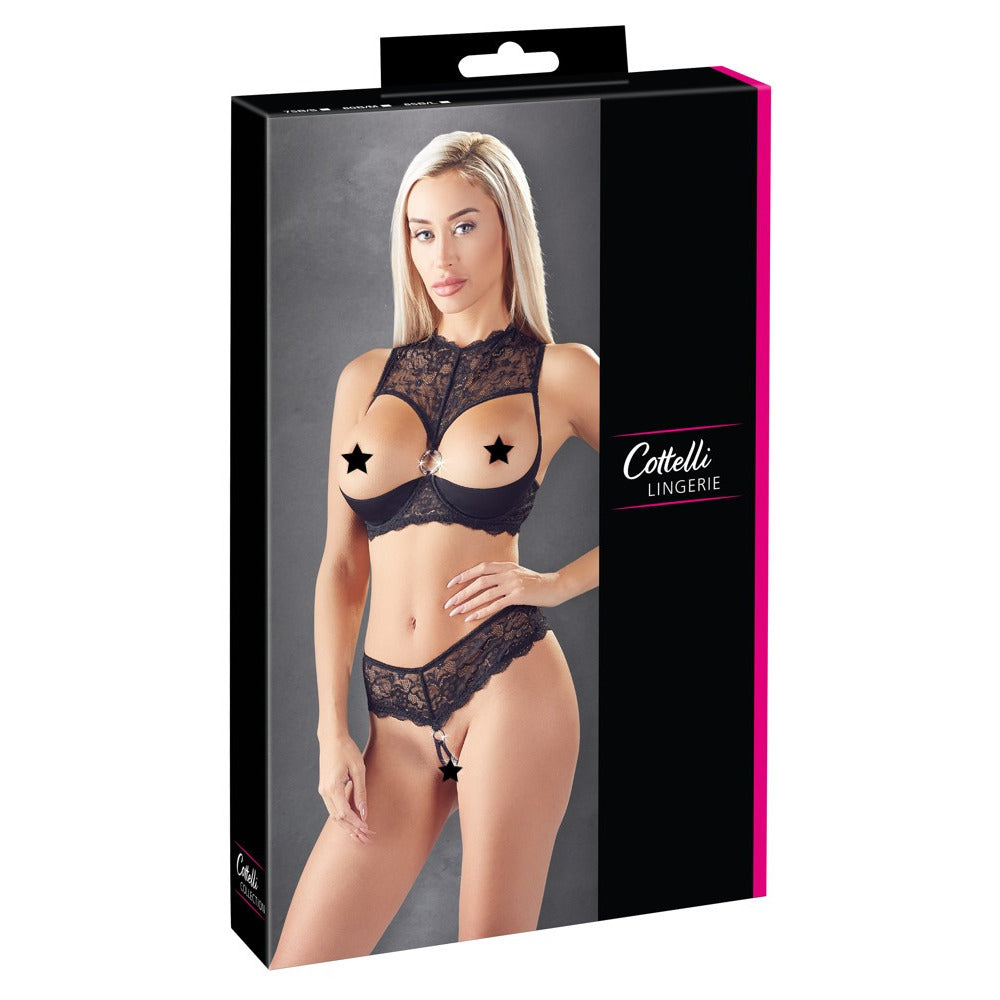 Cottelli Shelf Bra and String|Detail View|"shelf bra string set - detail view"