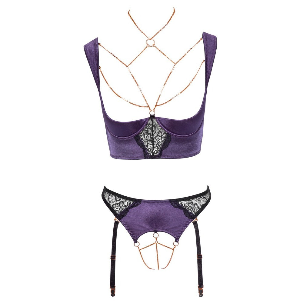 Abierta Fina Shelf Bra Set|Back View|"shelf bra lingerie set - back view"