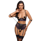 Cottelli Quarter Cup Bra, Suspender Briefs And 2 Handcuffs|Front View|"quarter cup bondage set - front view"