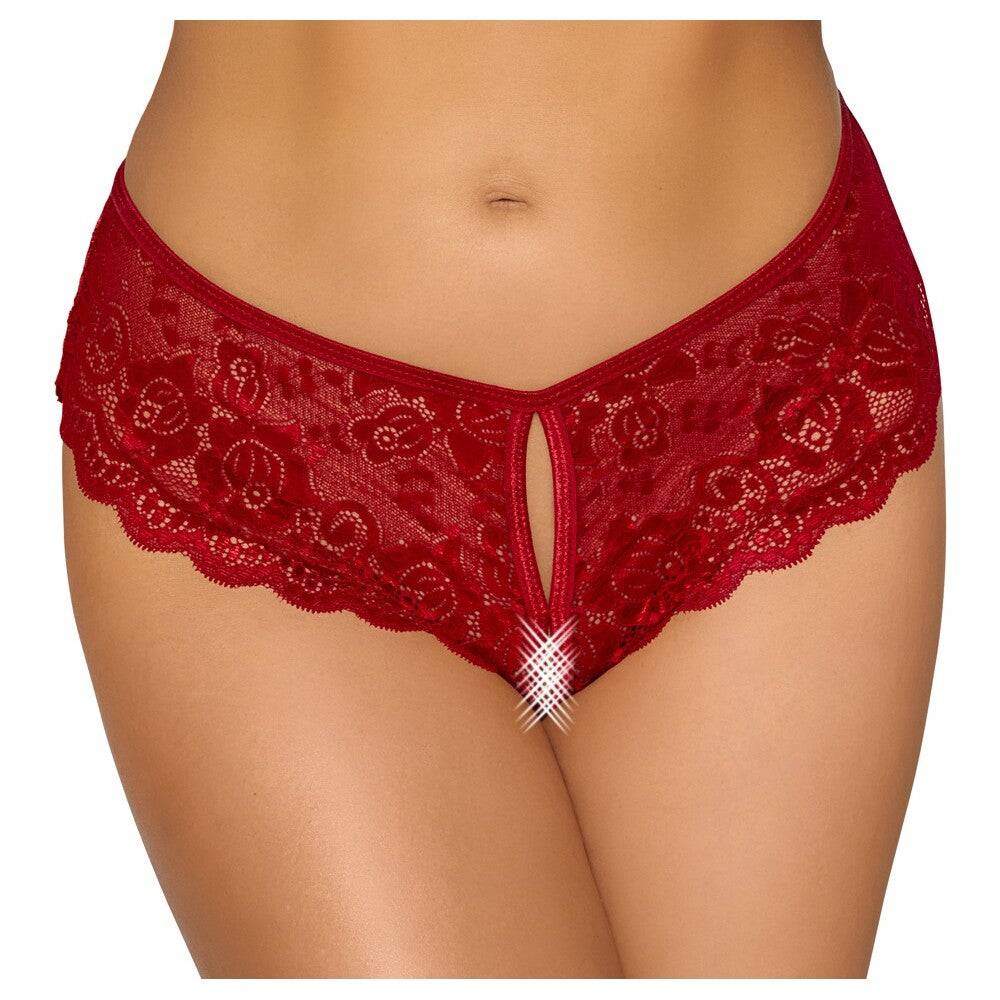Cottelli Crotchless Panty Red|Front View|"red intimate panty-front view"|