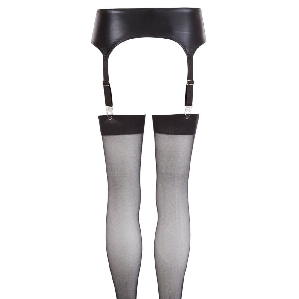 NOXQSE Wet Look Suspender Belt And Stockings|Detail View|"wetlook suspender set - detail view"
