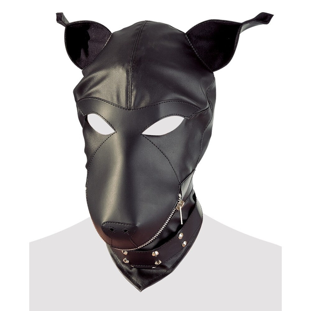 Imitation-Leather-Dog-Mask|Front-View|"faux-leather-mask-front-view"
