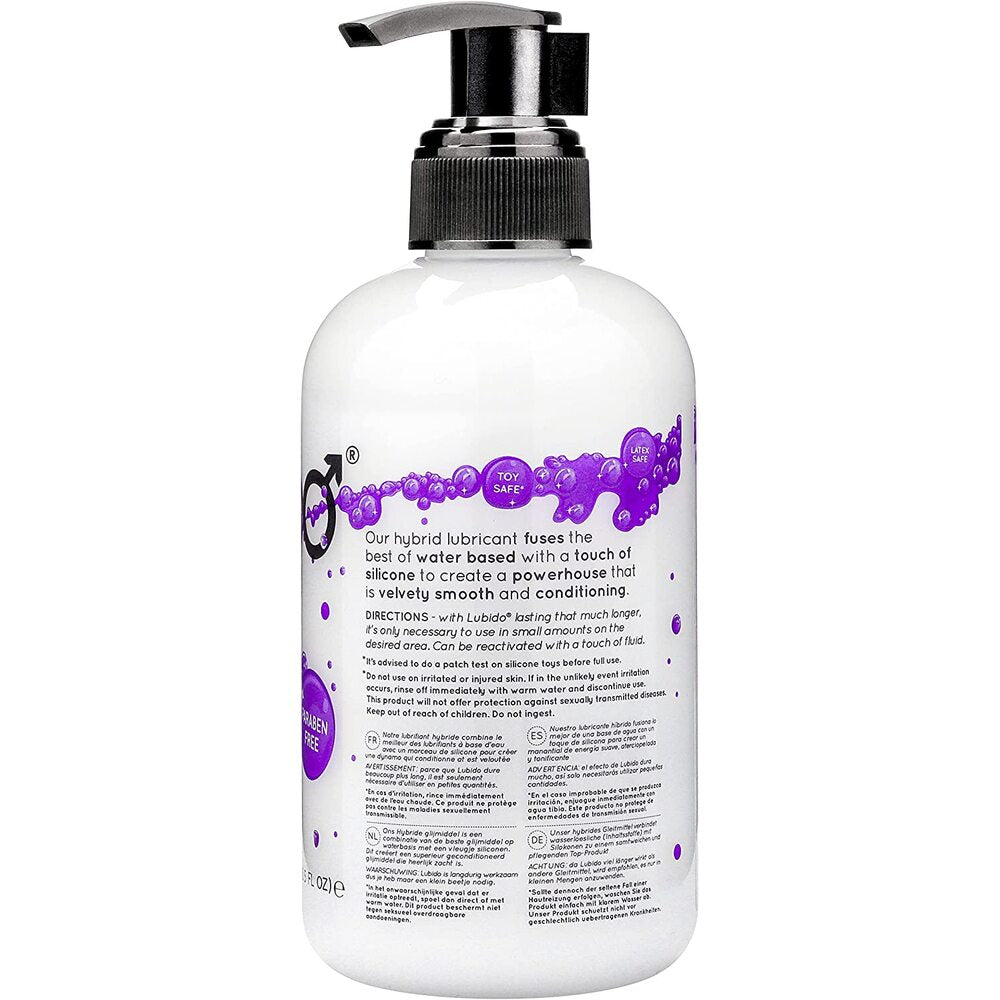 Lubido HYBRID 250ml Paraben Free Water Based Lubricant|Side View|"bottle detail-side view adult toys direct"|