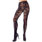 Cottelli Legwear Lacey Tights Black UK Size 812|Side View|"black lace tights - side view"
