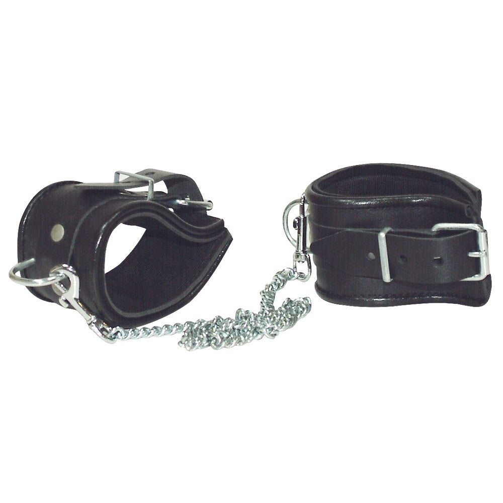 Zado Leather And Chain Ankle Leg Restraint|Front View|"leather chain restraint system-front view adult toys direct"|