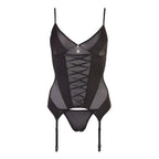 Cottelli Black Basque Suspender Set|Back View|"black suspender basque - back view"