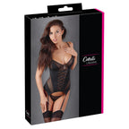 Cottelli Black Basque Suspender Set|Detail View|"black suspender basque - detail view"