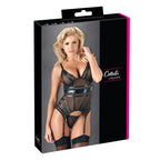 Black Powernet Suspender Basque With Matching GString|Detail View|"powernet basque set - detail view"