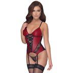 Cottelli Basque and Thong With Lace|Front View|"lace basque thong set - front view"