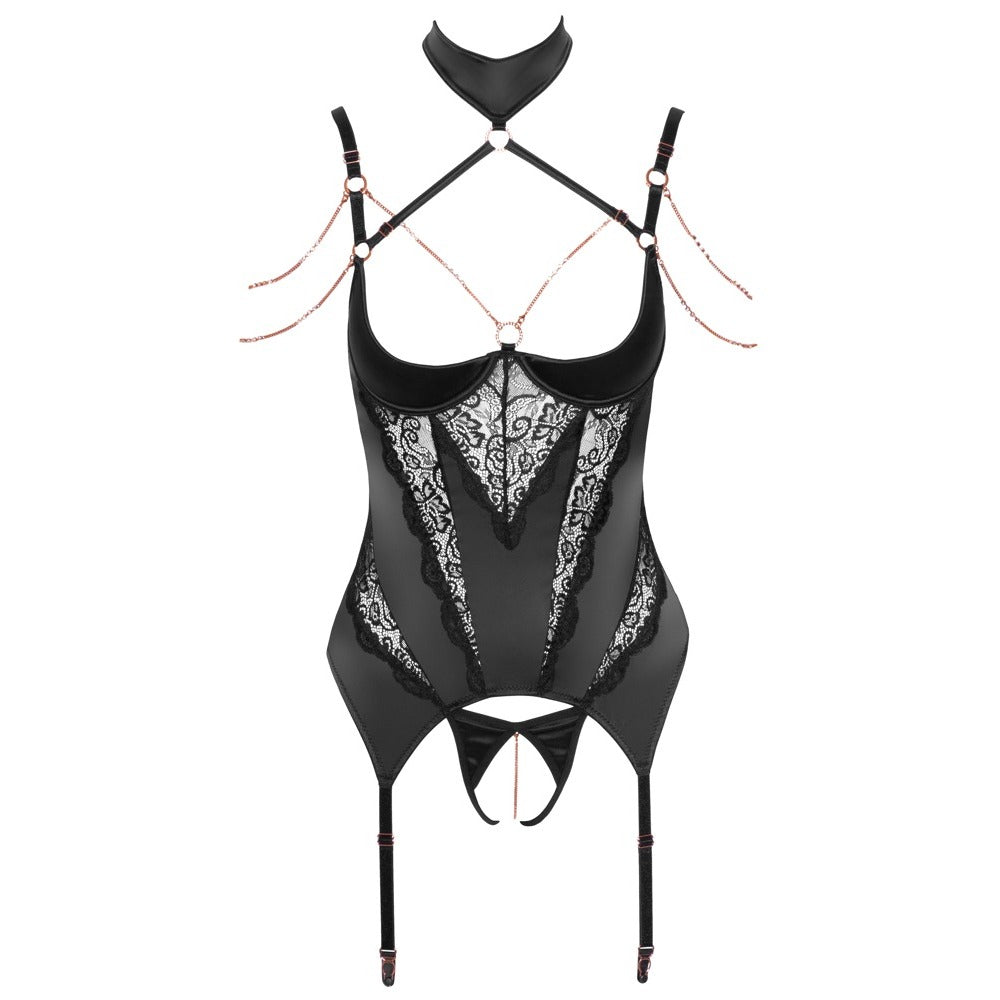 Abierta Fina Open Basque Set With Chains|Back View|"chain basque set - back view"