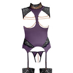 Abierta Fina Basque and Crotchless Set Chains|Back View|"chain basque set - back view"
