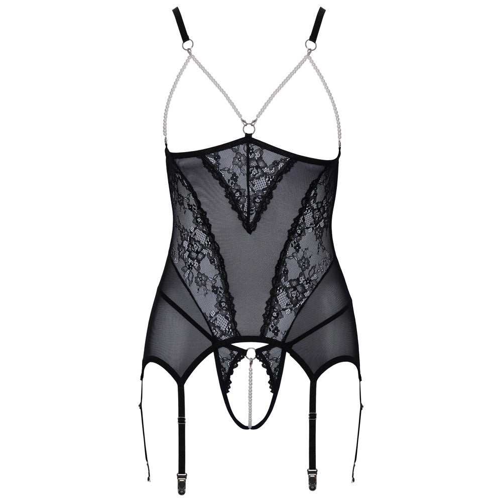 Cupless Lace Basque Black|Detail View|"cupless black basque - detail view"