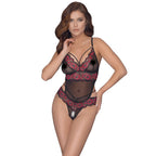 Cottelli Crotchless Body With Lace|Front View|"lace body design - front view"