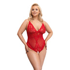 Cottelli Curves Crotchless Body Red|Front View|"plus size red crotchless bodysuit - front view"