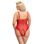Cottelli Curves Crotchless Body Red|Back View|"plus size red crotchless bodysuit - back view"