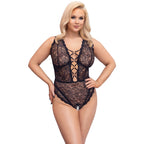 Cottelli Curve Open Crotch Body|Front View|"plus size open crotch bodysuit - front view"