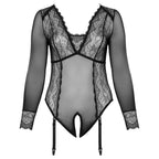 Cottelli Curves Long Sleeved Crotchless Body|Back View|"plus size long sleeve bodysuit - back view"