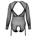 Cottelli Curves Long Sleeved Crotchless Body|Detail View|"plus size long sleeve bodysuit - detail view"