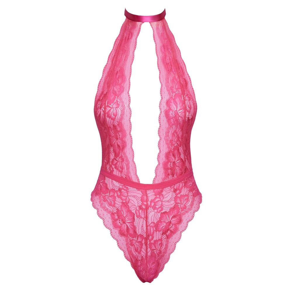 Kissable Halterneck Lace Body Pink|Detail View|"pink halter lace body - detail view"