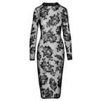 Noir Tight Fitting Floral Transparent Dress|Detail View|"sheer floral bodycon dress - detail view"
