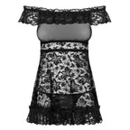 Obsessive Lacey Babydoll And String Black|Back View|"black lace babydoll set - back view"