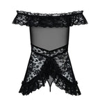 Obsessive Lacey Babydoll And String Black|Detail View|"black lace babydoll set - detail view"