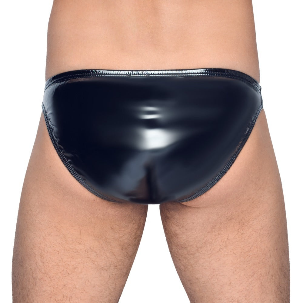 Black Level Vinyl Briefs With Zip Black|Side View|"zip features-side view"|
