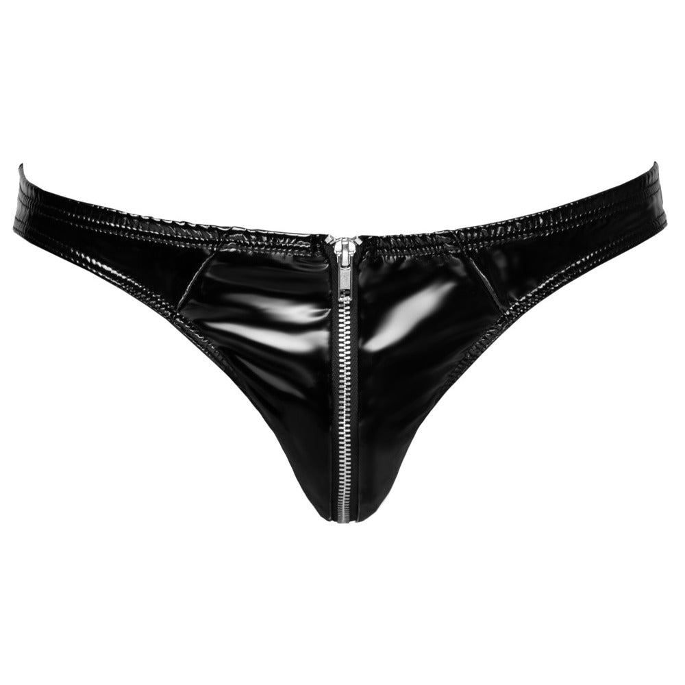 Black Level Vinyl Briefs With Zip Black|Detail View|"brief details-detail view"|