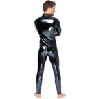 Black Level Vinyl Jumpsuit With Zip Black|Side View|"zip features-side view"|