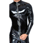 Black Level Vinyl Jumpsuit With Zip Black|Detail View|"vinyl details-detail view"|