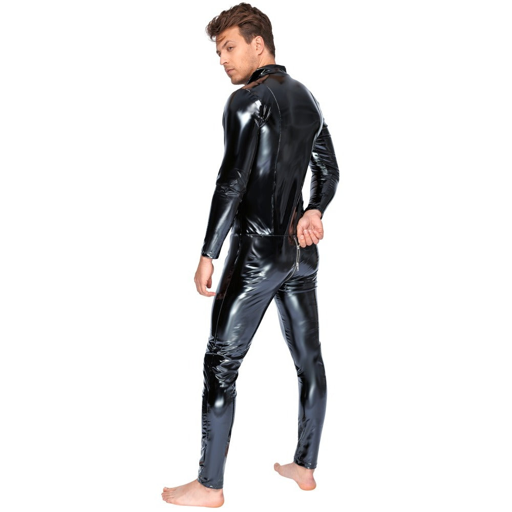 Black Level Vinyl Jumpsuit With Zip Black|Set View|"complete jumpsuit set-set view"|