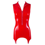 Zip Up Latex Basque Red|Detail View|"latex details-detail view"|
