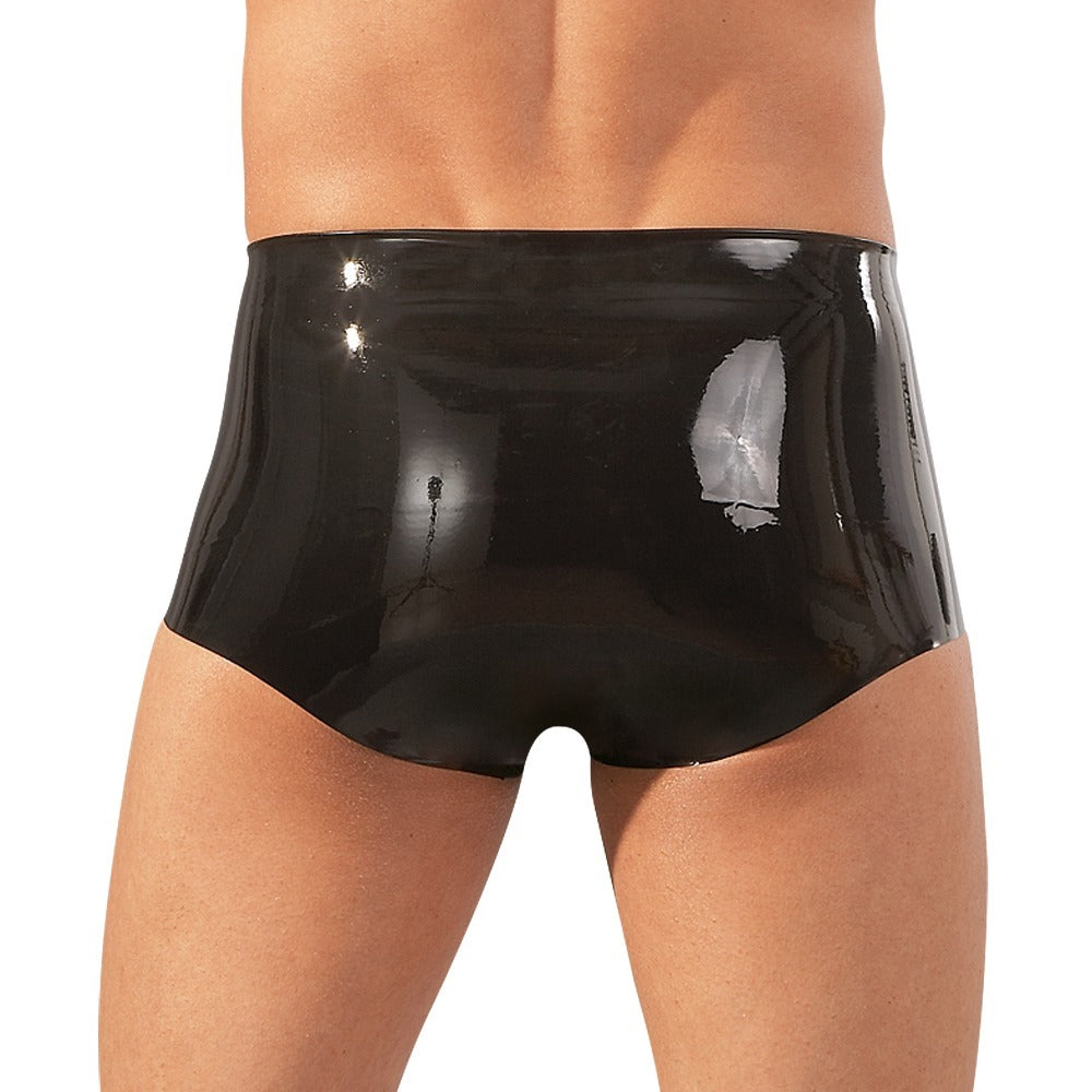 LateX Boxers With Penis Sleeve Black|Side View|"sleeve features-side view"|