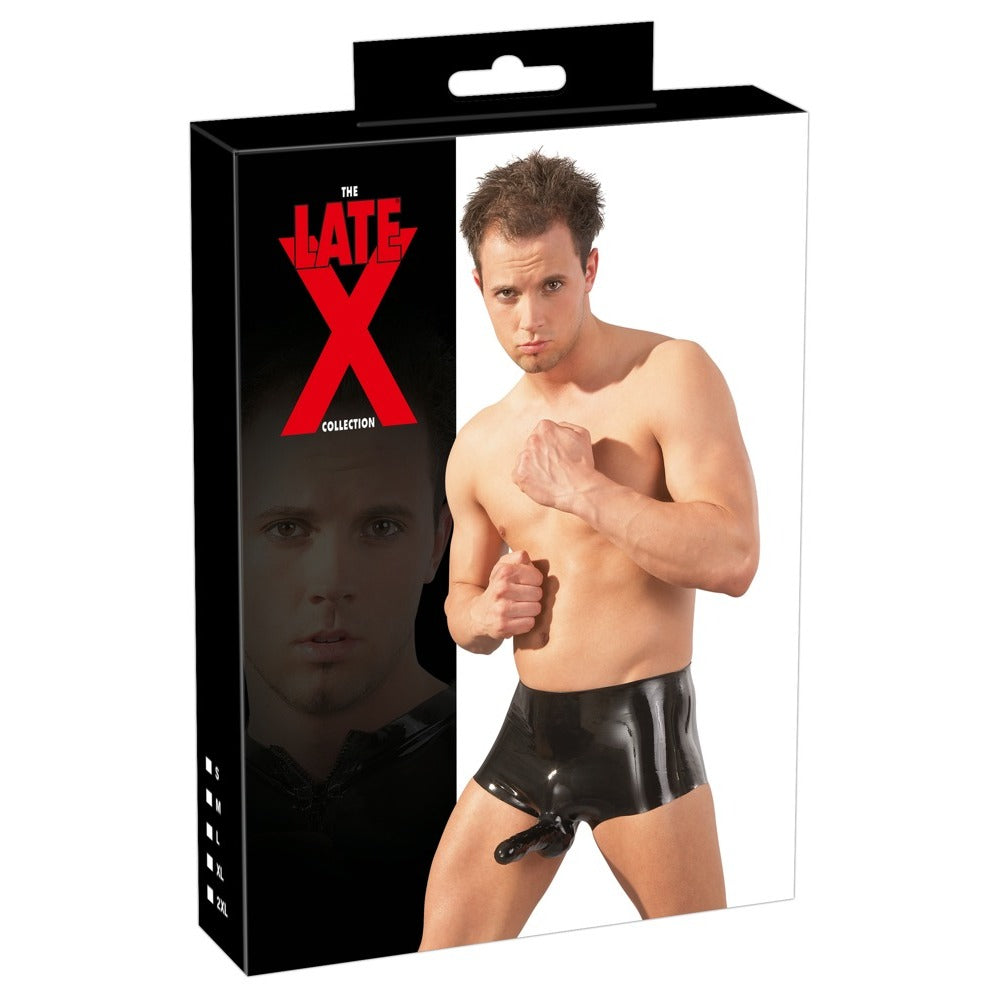 LateX Boxers With Penis Sleeve Black|Set View|"complete boxer set-set view"|