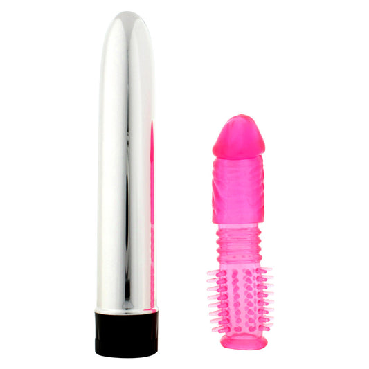 Twinz Vibrator And Sleeve Kit|Front View|"couples pleasure set - front view"