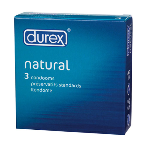 Durex Natural x 3 Condoms|Front View|"condom design-front view"|