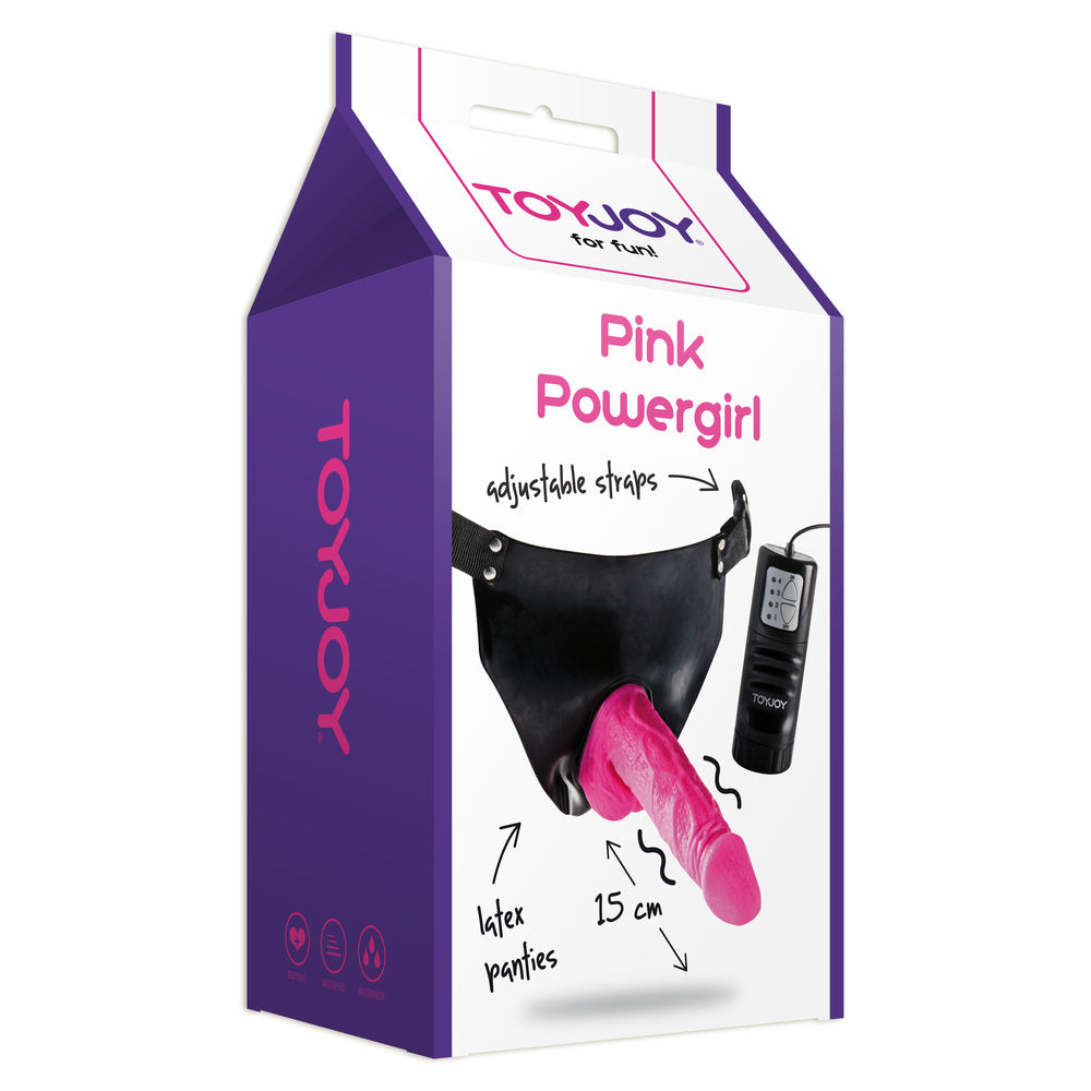 ToyJoy Pink Powergirl Strap On Vibrating Dong|Side View|"vibrating detail - side view"