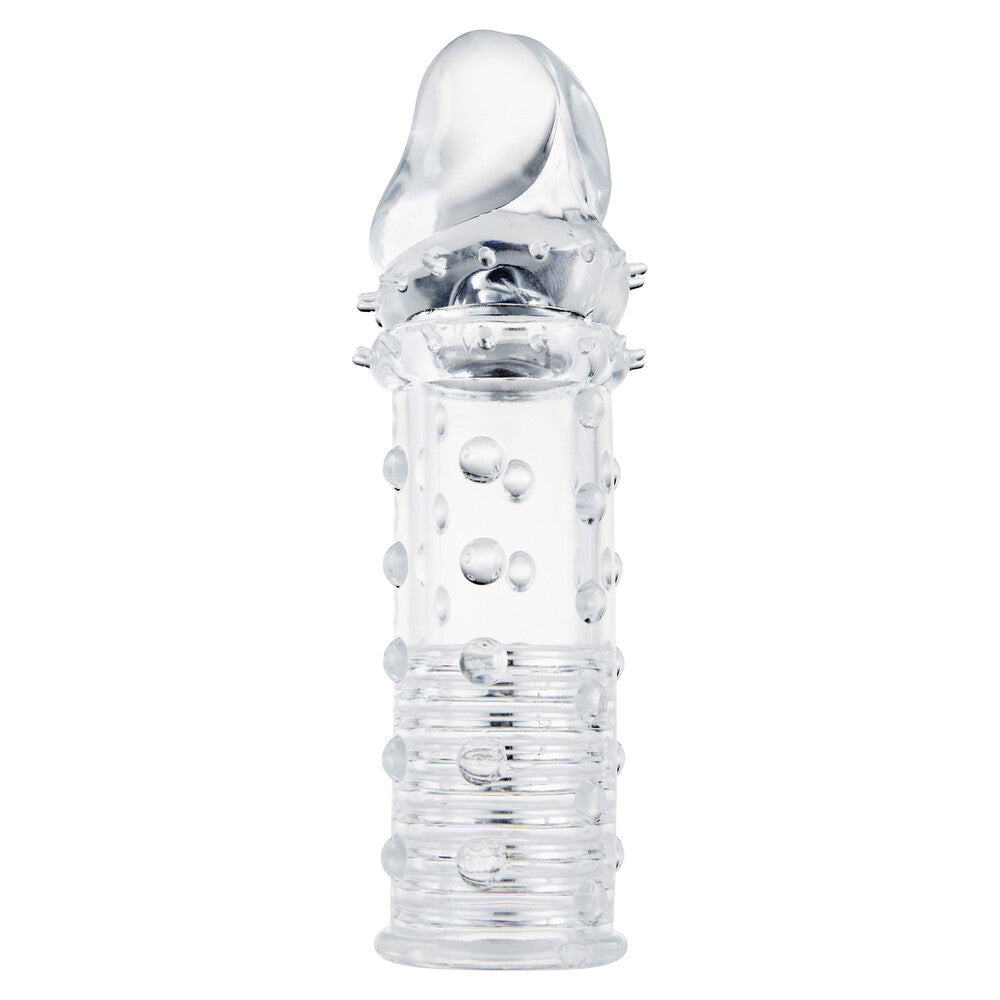 ToyJoy Power Stud Sleeve Clear|Front View|"stud design - front view"