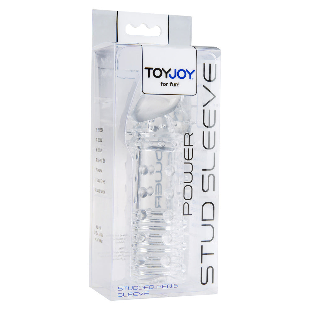 ToyJoy Power Stud Sleeve Clear|Side View|"power detail - side view"