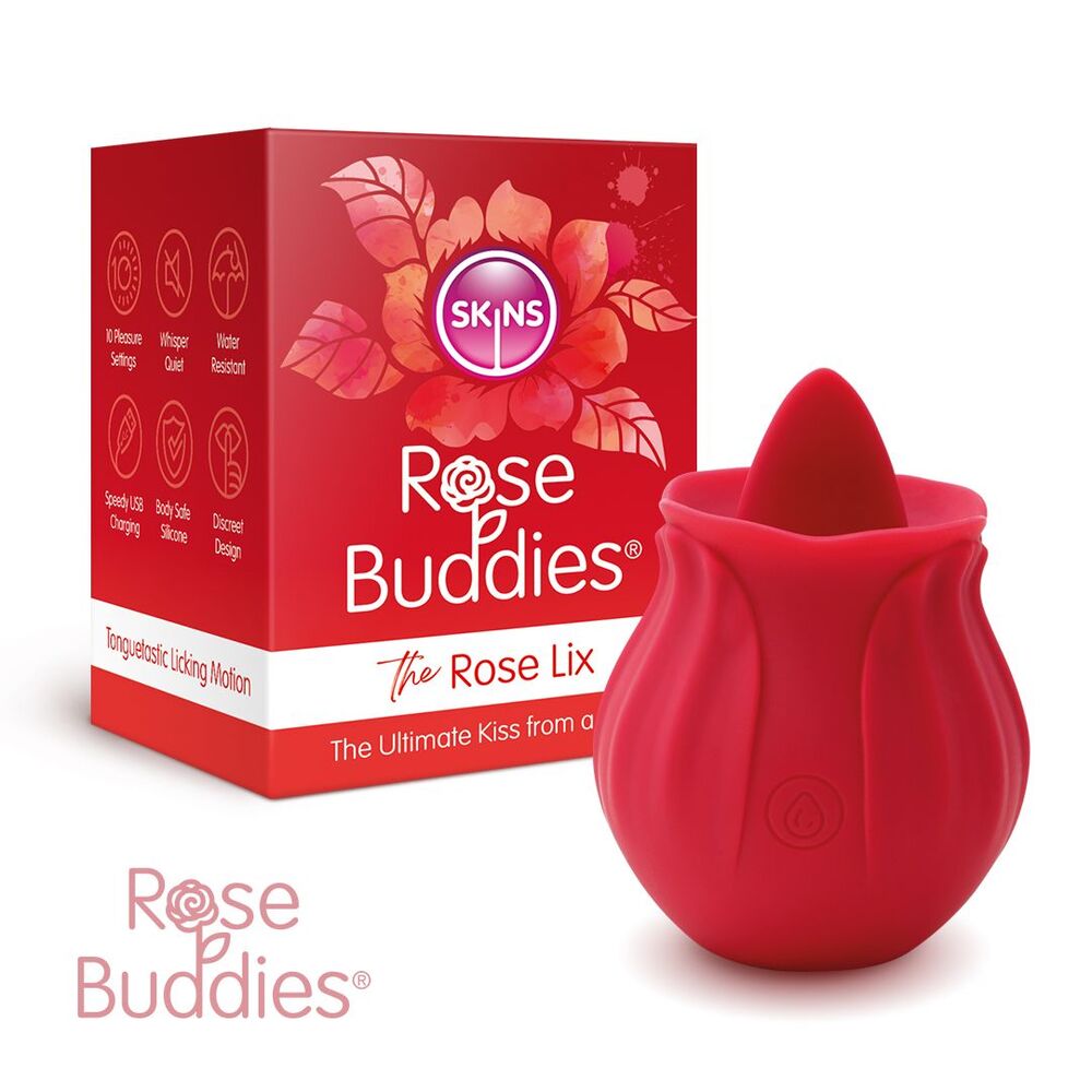 Skins Rose Buddies The Rose Flix Clitoral Massager Red|Side View|"Premium pleasure device - side view"