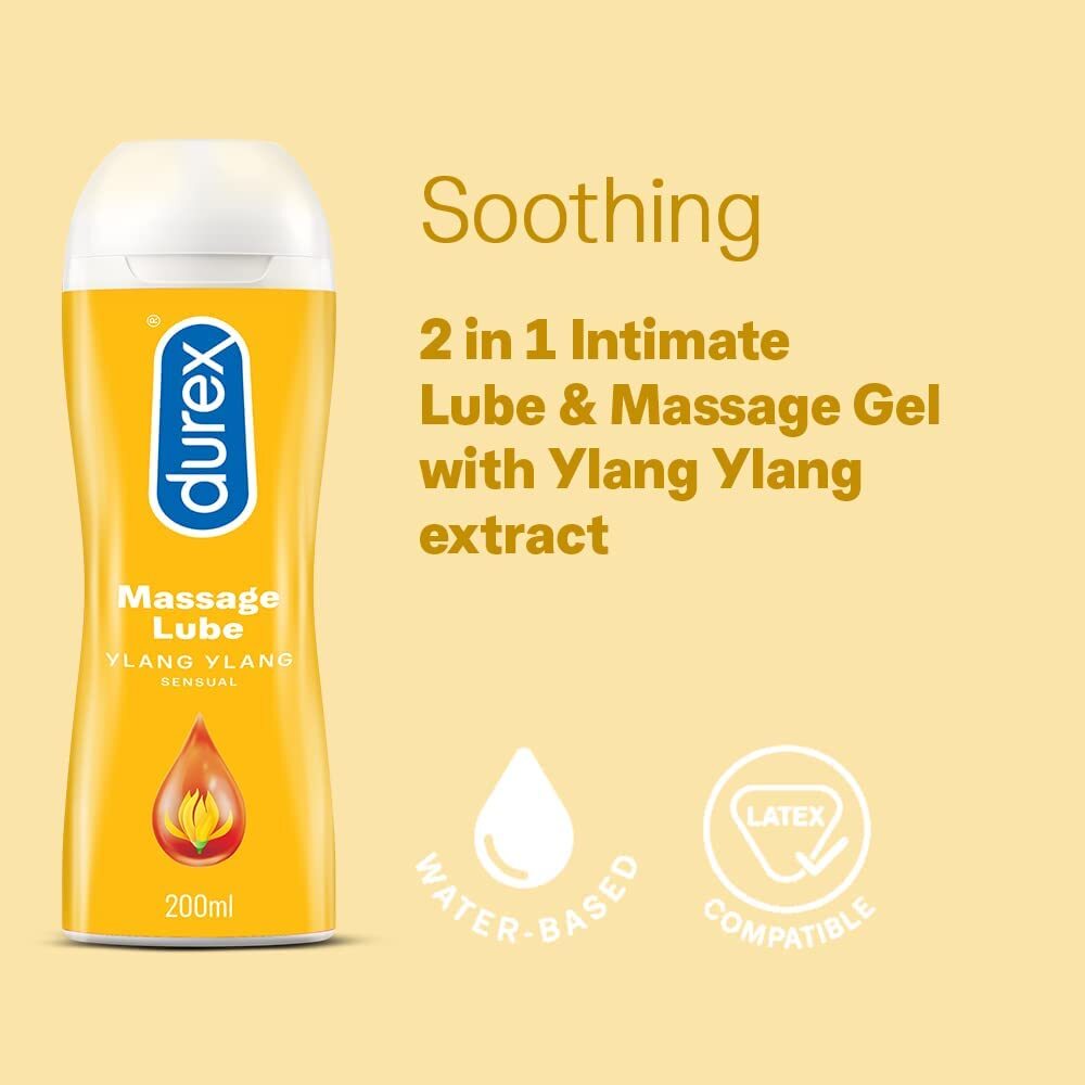 Durex Massage Lube Ylang Ylang Sensual 200ml|Side View|"bottle detail-side view adult toys direct"|