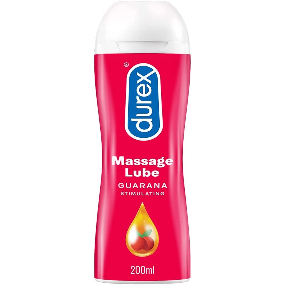 Durex Massage Lube Guarana Stimulating 200ml|Front View|"guarana stimulating-front view adult toys direct"|