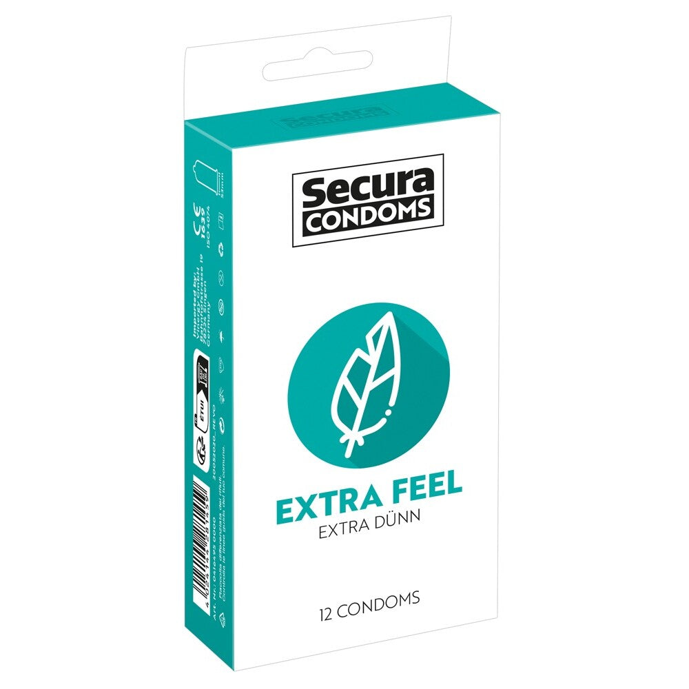 Secura Condoms 12 Pack Extra Feel|Front View|"condom design-front view"|
