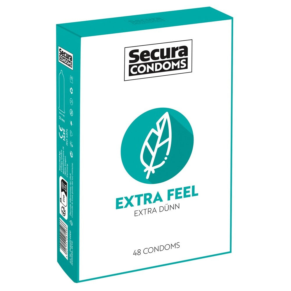 Secura Condoms 48 Pack Extra Feel|Front View|"condom design-front view"|
