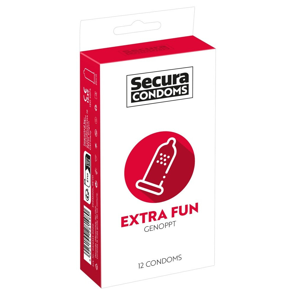 Secura Condoms 12 Pack Extra Fun|Front View|"condom design-front view"|