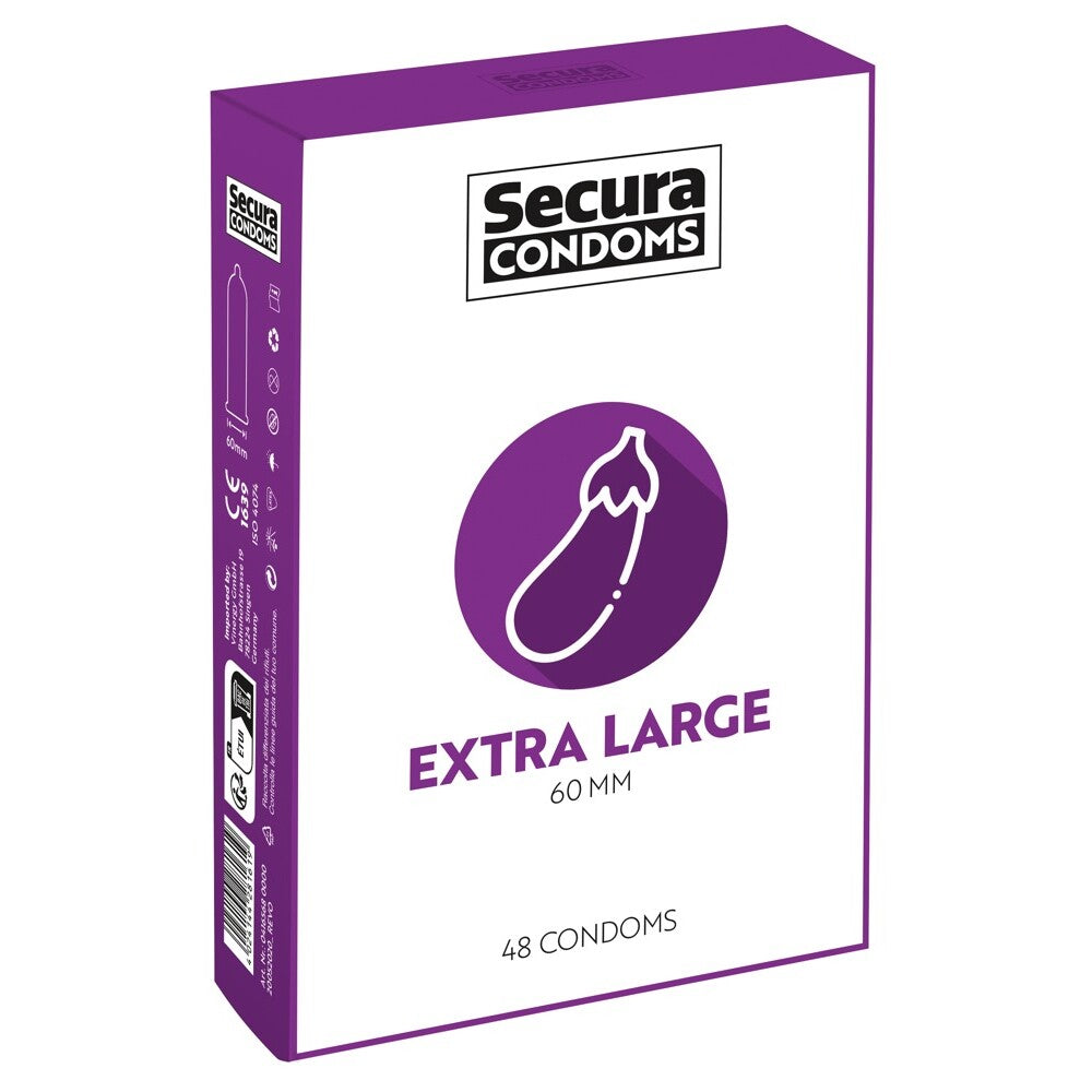 Secura Condoms 48 Pack Extra Large|Front View|"condom design-front view"|