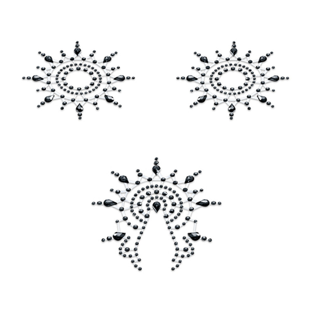 Petits-Joujoux-Gloria-Nipple-And-Vagina-Pasties-Black|Front-View|"black-pasties-set-front-view"