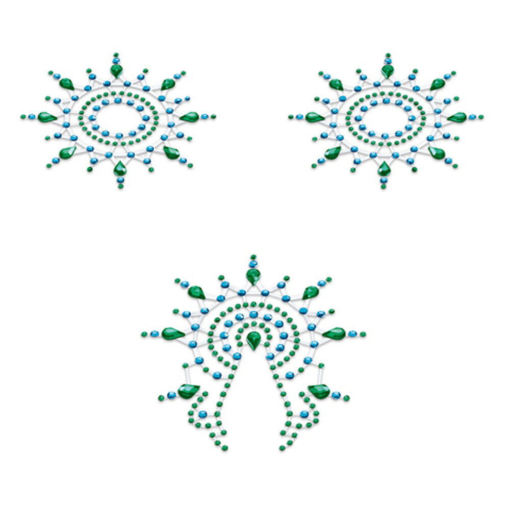Petits-Joujoux-Gloria-Nipple-And-Vagina-Pasties-Green|Front-View|"green-pasties-set-front-view"